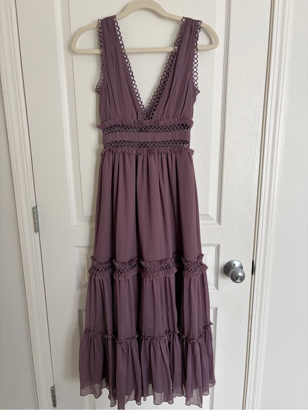 ASOS Mauve Purple Tiered V-Neck Midi Dress - Size 2